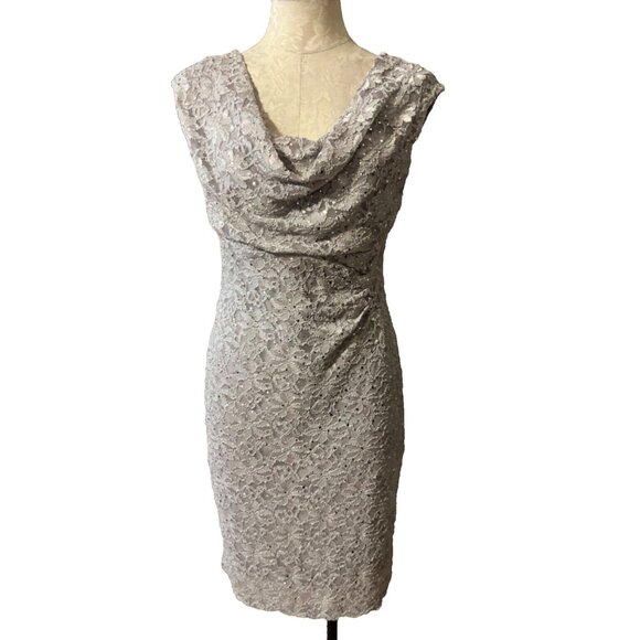 Connected Dress 8P 8 P Silver Sequin Stretch Lace Cruise Wedding Party Washable - Picture 1 of 7